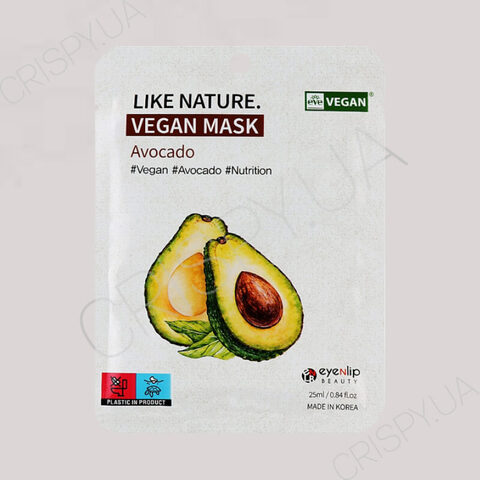 Тканинна маска для обличчя з авокадо Eyenlip Like Nature Vegan Mask Pack Avocado -25 мл