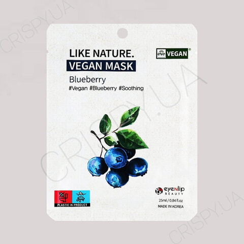 Тканинна маска для обличчя з чорницею Eyenlip Like Nature Vegan Mask Pack Blueberry - 25 мл