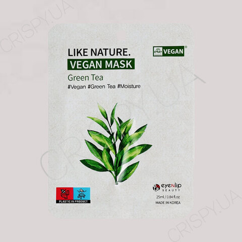 Тканинна маска для обличчя з зеленим чаєм Eyenlip Like Nature Vegan Mask Pack Green Tea - 25 мл