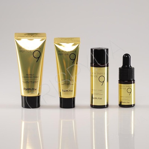 Набір для обличчя FARMSTAY BLACK SNAIL & PEPTIDE9 PERFECT 4 STEP MINI KIT EDITION - 4 предмети