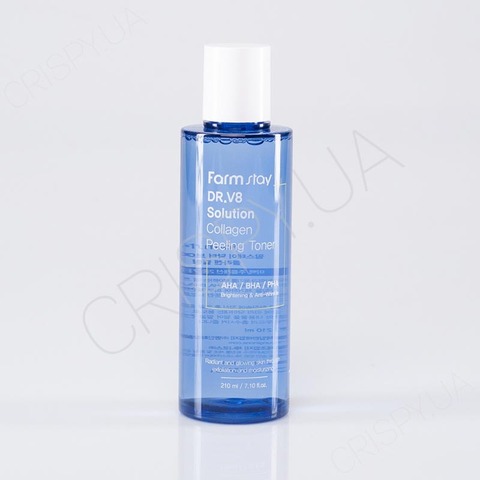 Тонер для обличчя з кислотами та колагеном FARMSTAY DR.V8 SOLUTION COLLAGEN PEELING TONER - 210 мл
