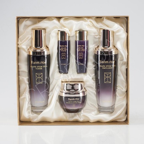 Набір антивікових засобів для обличчя FARMSTAY GRAPE STEM CELL SKIN CARE 3 set - 5 предметів