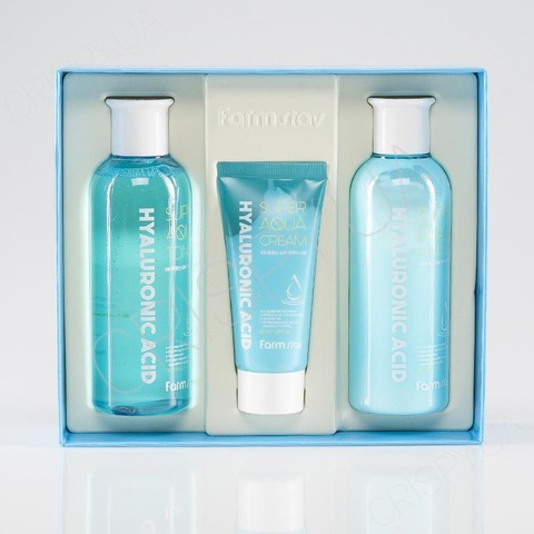 Набір засобів для обличчя з гіалуроновою кислотою FARMSTAY HYALURONIC ACID SUPER AQUA SKIN CARE 3 set - 3 предмети